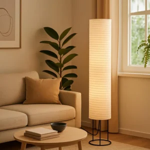 Modern Tall Floor Lamp with Paper Shade – Slim Standing Corner Lamp for Living Room, Bedroom & Office