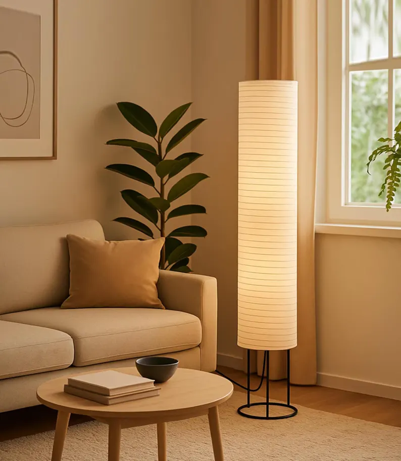 Modern Tall Floor Lamp with Paper Shade – Slim Standing Corner Lamp for Living Room, Bedroom & Office