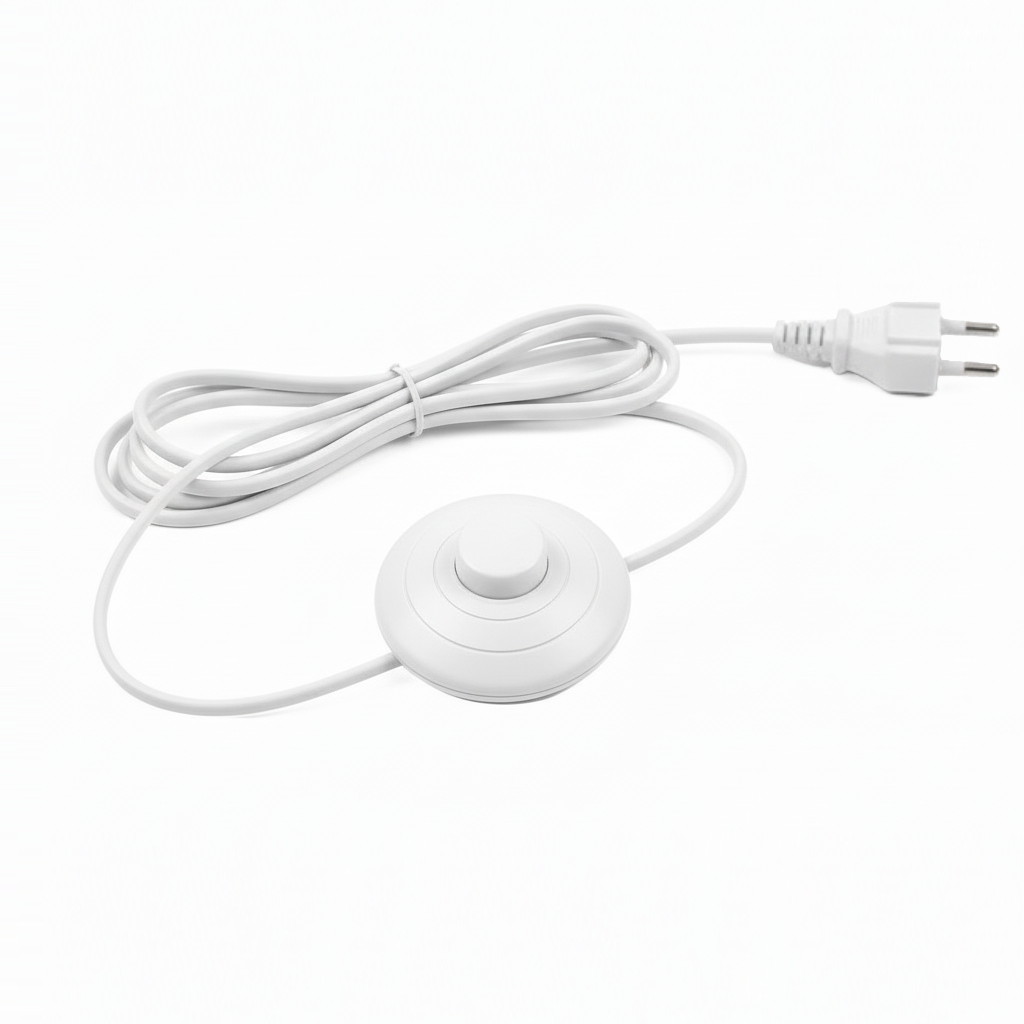 Long Copper Wire with Footer Switch On/Off Button for Floor Lamps (1.5 Meter, 60 Inch, White)- Set Of 50