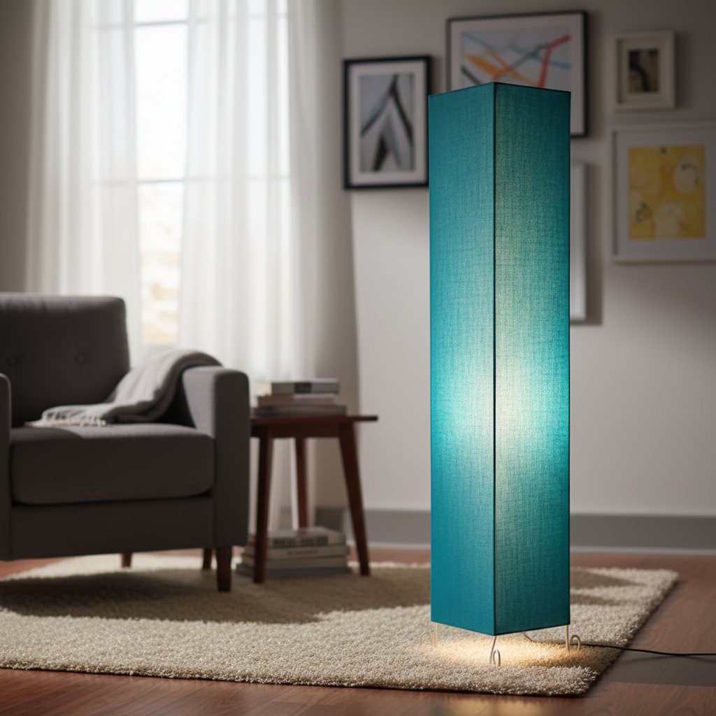 Modern Teal Square Floor Lamp with Fabric Shade – Tall Standing Corner Lamp for Living Room, Bedroom & Office – Soft Ambient Lighting Decorative Tower Light - Image 5