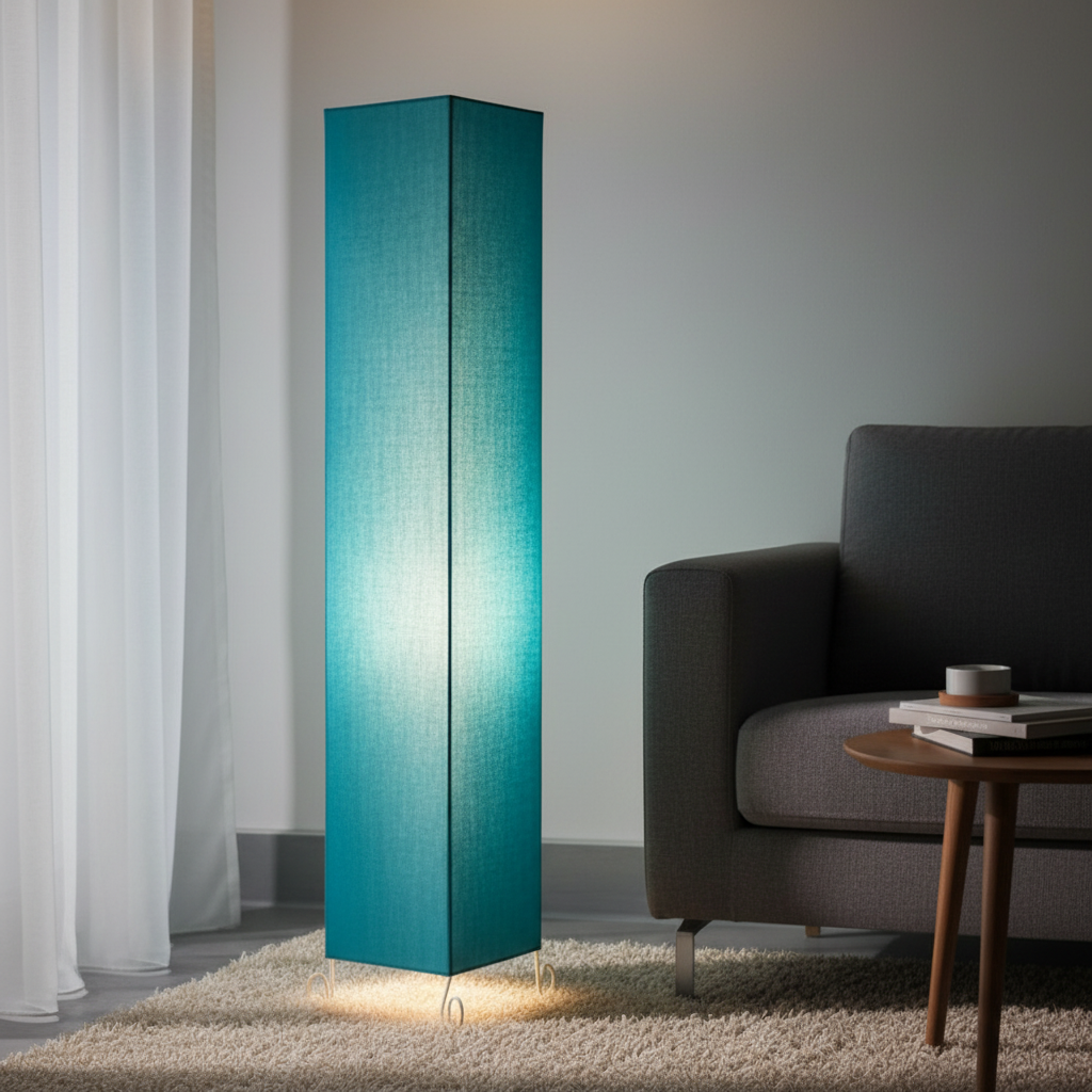 Modern Teal Square Floor Lamp with Fabric Shade – Tall Standing Corner Lamp for Living Room, Bedroom & Office – Soft Ambient Lighting Decorative Tower Light - Image 3