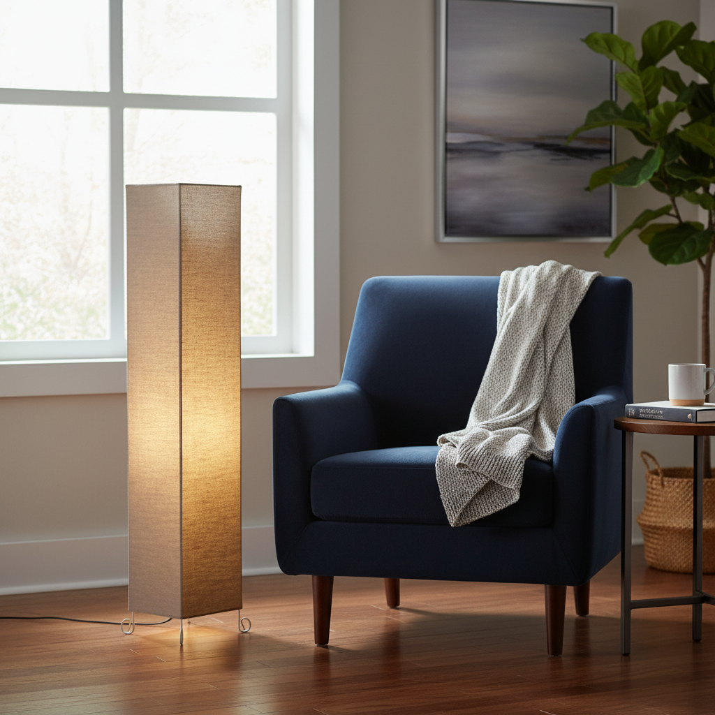 Modern Beige Square Floor Lamp with Fabric Shade – Tall Standing Corner Lamp for Living Room, Bedroom & Office – Soft Ambient Lighting Decorative Tower Light - Image 4