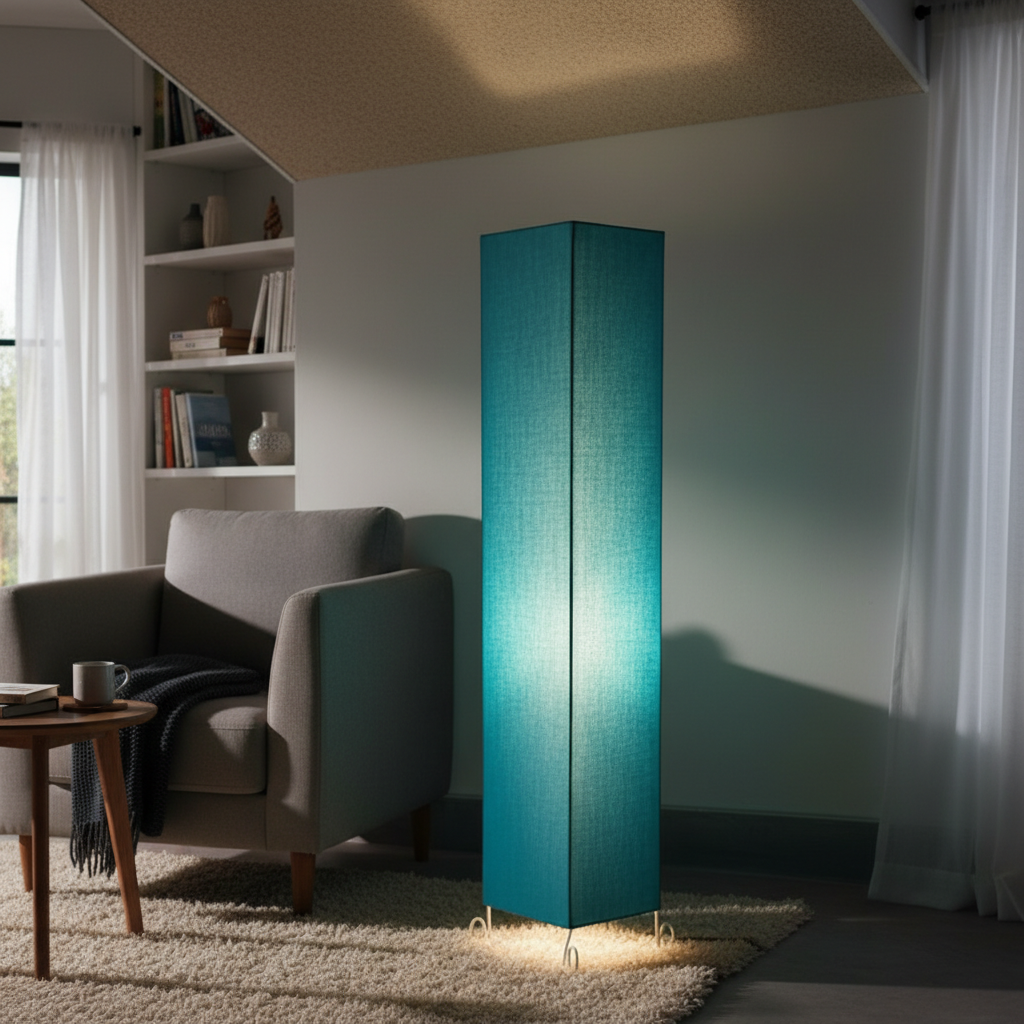 Modern Teal Square Floor Lamp with Fabric Shade – Tall Standing Corner Lamp for Living Room, Bedroom & Office – Soft Ambient Lighting Decorative Tower Light - Image 4