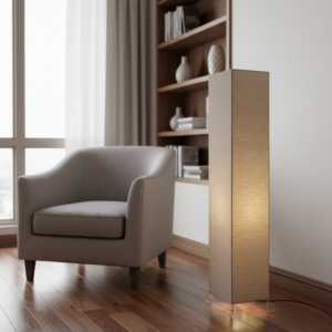 Square Metal Floor Lamp with Fabric Shade Perfect for Home Decor Interiors