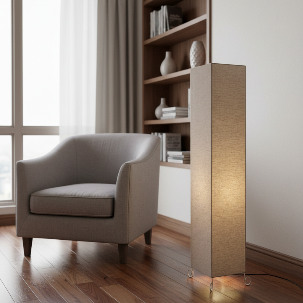 Square Metal Floor Lamp with Fabric Shade Perfect for Home Decor Interiors