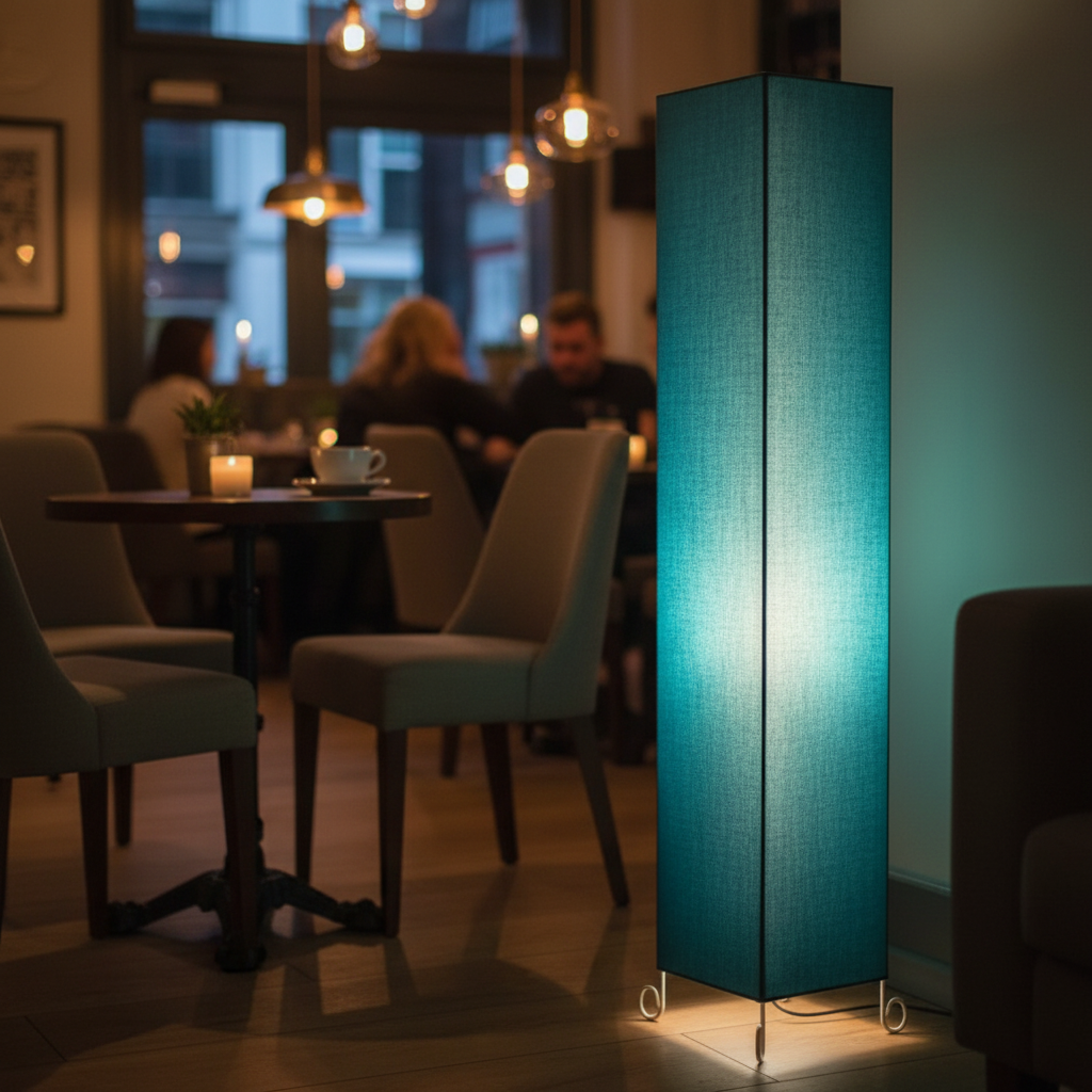 Modern Teal Square Floor Lamp with Fabric Shade – Tall Standing Corner Lamp for Living Room, Bedroom & Office – Soft Ambient Lighting Decorative Tower Light - Image 2