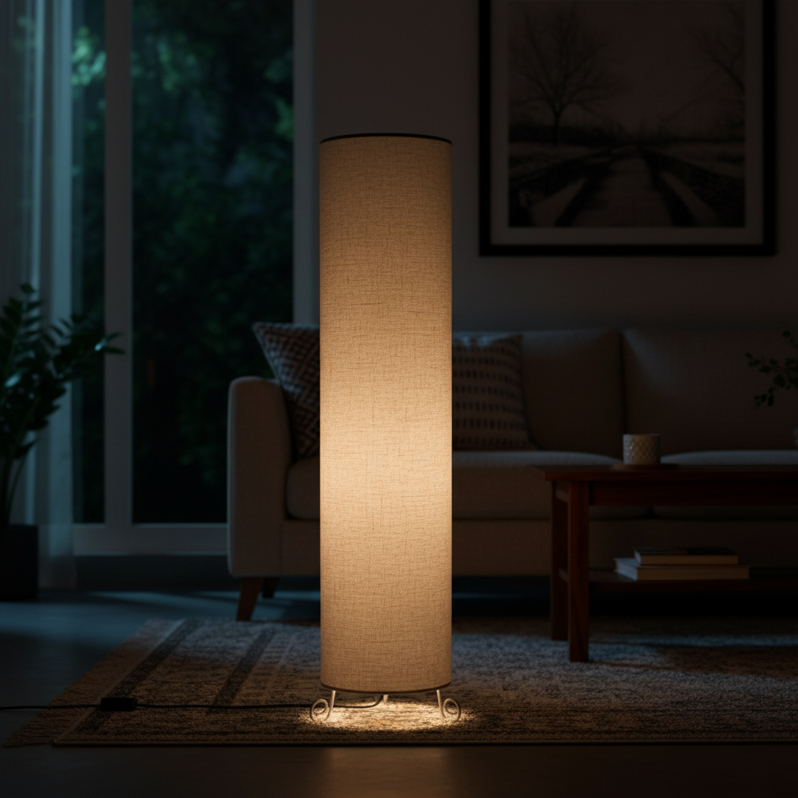 Round Metal Floor Lamp with Fabric Shade Perfect for Home Decor Interiors