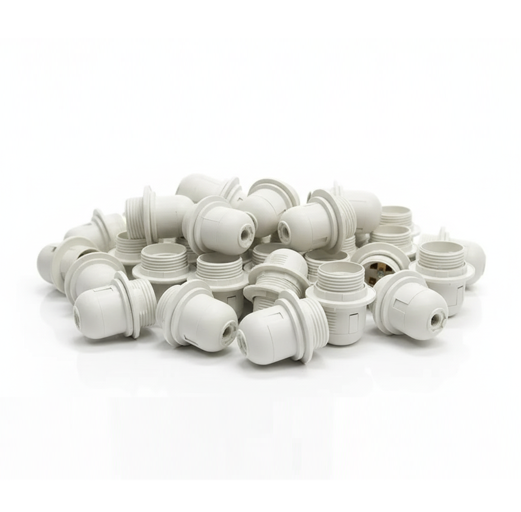 E27 White Half Ring Holder | Bulb Holder for Table Lamp, Wall Light & DIY Lighting Fixtures (Pack of 50)