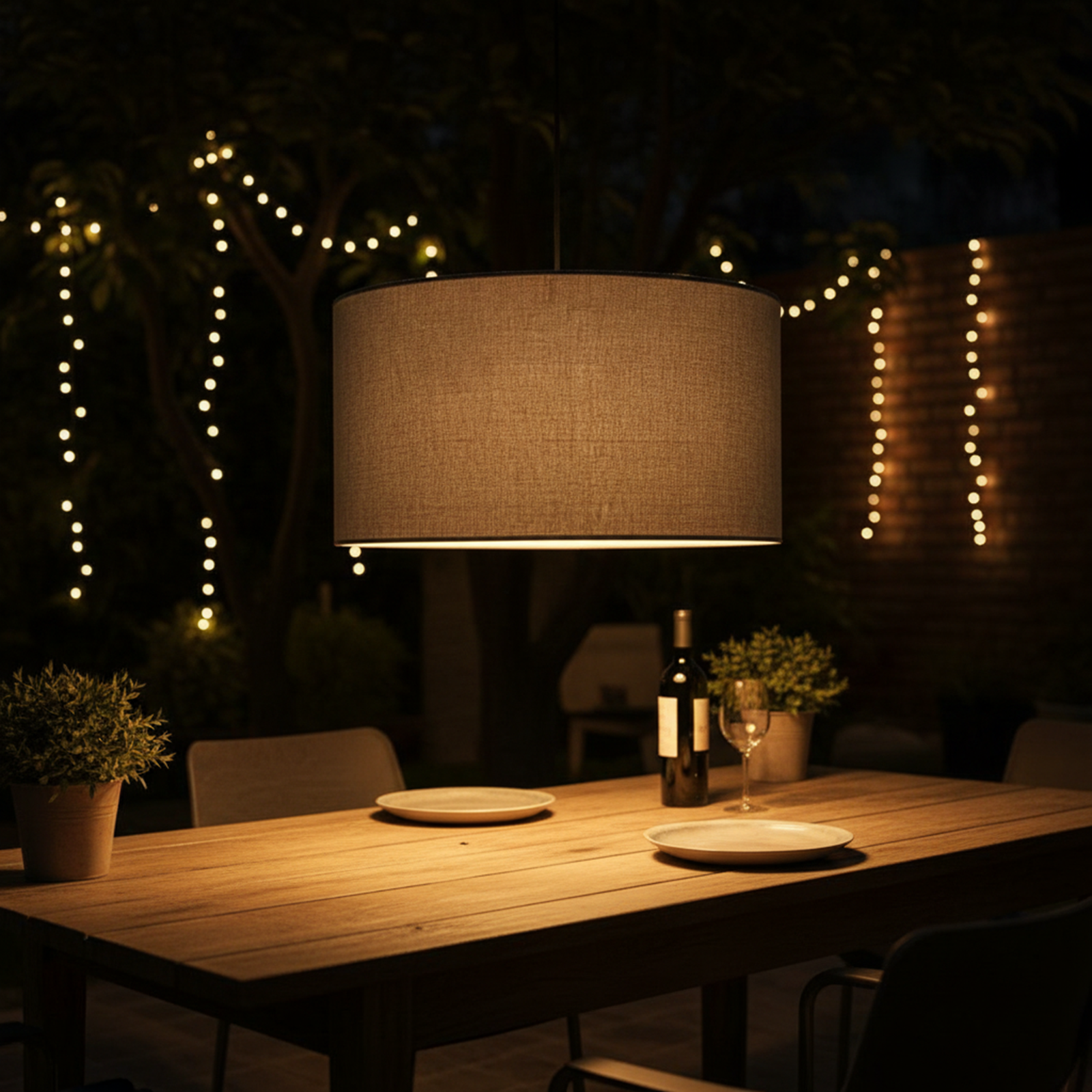 16-Inch Grey Drum Fabric Pendant Light – Soft Glow Hanging Ceiling Lamp, Warm Ambient Lighting for Reading Nook, Dining Area & Home Decor- Black Canopy - Image 4
