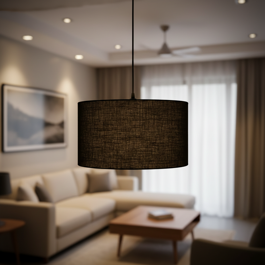 18 Inches Pendant/Hanging Ceiling Light Fixture, Black Jute Drum Shade for Bedroom, Kitchen, Living Room, Dining Table, Lobby, Kitchen, Black/Silver Canopy - Image 6