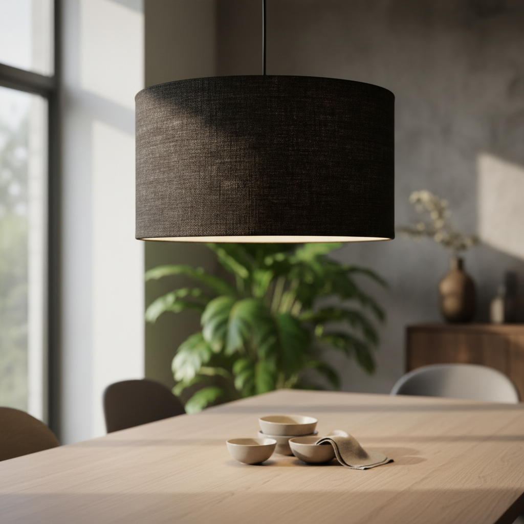 20 Inches Pendant/Hanging Ceiling Light Fixture, Black Jute Drum Shade for Bedroom, Kitchen, Living Room, Dining Table, Lobby, Kitchen, Black/Silver Canopy - Image 5