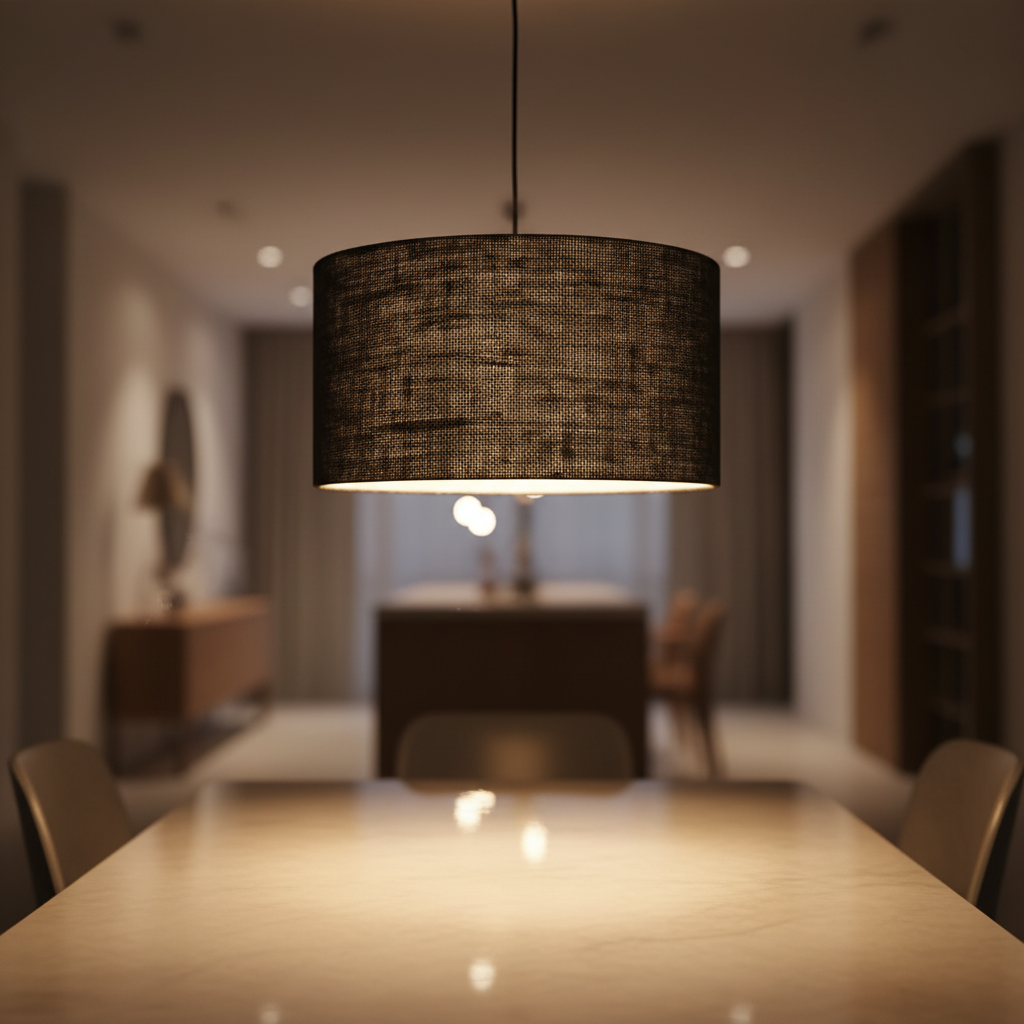 18 Inches Pendant/Hanging Ceiling Light Fixture, Black Jute Drum Shade for Bedroom, Kitchen, Living Room, Dining Table, Lobby, Kitchen, Black/Silver Canopy - Image 8