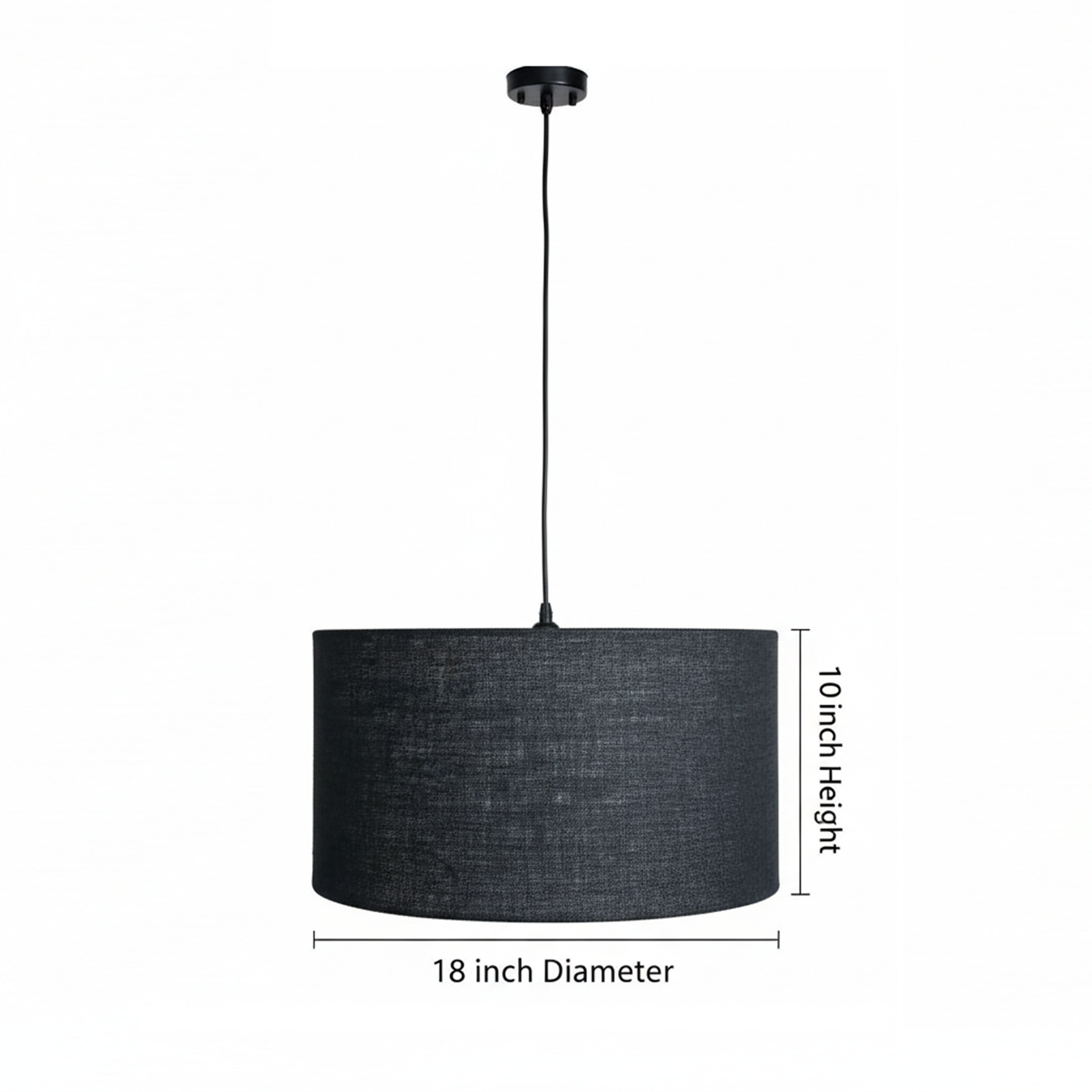 18 Inches Pendant/Hanging Ceiling Light Fixture, Black Jute Drum Shade for Bedroom, Kitchen, Living Room, Dining Table, Lobby, Kitchen, Black/Silver Canopy - Image 4