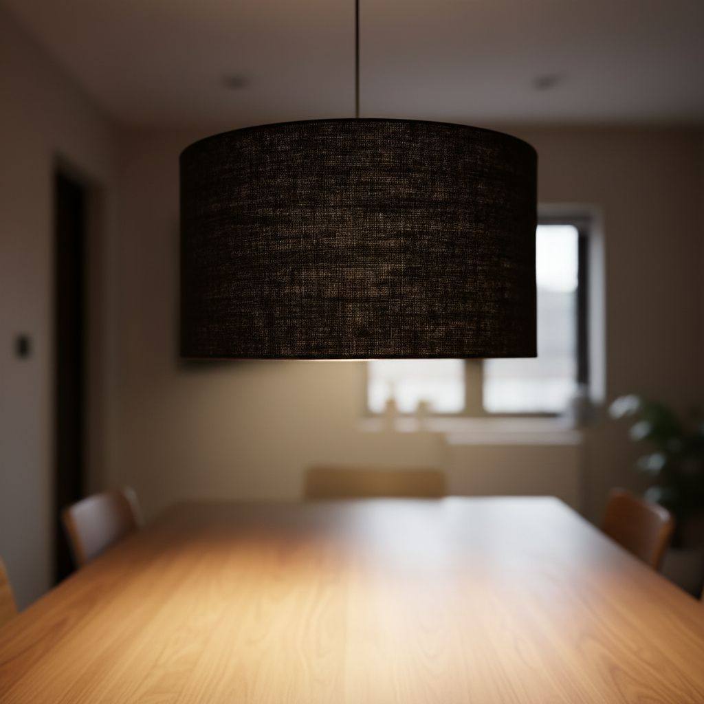20 Inches Pendant/Hanging Ceiling Light Fixture, Black Jute Drum Shade for Bedroom, Kitchen, Living Room, Dining Table, Lobby, Kitchen, Black/Silver Canopy - Image 6