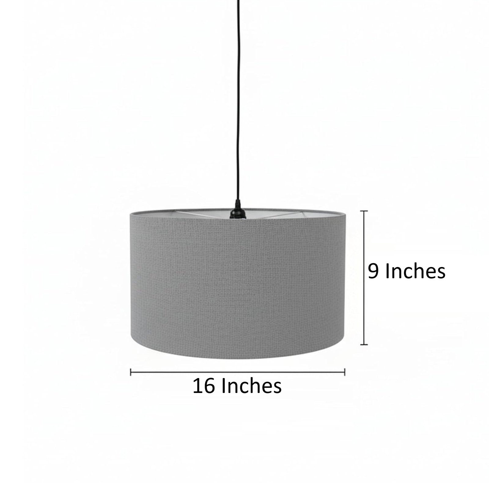 16-Inch Grey Drum Fabric Pendant Light – Soft Glow Hanging Ceiling Lamp, Warm Ambient Lighting for Reading Nook, Dining Area & Home Decor- Black Canopy - Image 7